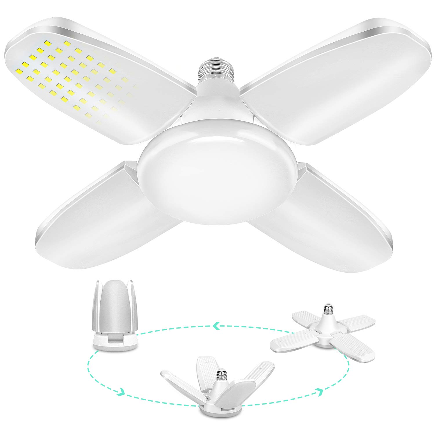 CREATESTAR LED Garage Lights, 6000LM 60W E26/E27 Led Basement Lights - Deformable Garage Ceiling Lighting lamp, LED Light Bulbs for Garage, Workshop, Workbench, Barn, Warehouse, Full Area, Shop