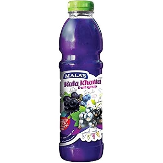 Mala's Kala Khatta Syrup, 750 Bottle | Mixer for Gola, Frozen Ball, Snow cones, Shaved ice, Ice lollies, Fruit Shakes, Falooda, Mocktails, Cocktails, Drinks, Juices, Beverages
