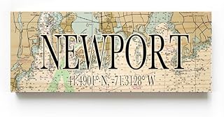 Newport Rhode Island 3x9 Wood Coordinate Wall Hanging Sign; Shelfsitter | High Definition Ink Printed On Wood Home Décor Map | Ready to Hang | Perfect Gift for the Perfect Place