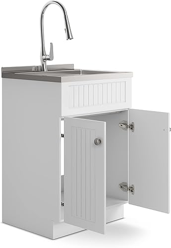 Miniatura 4 de SIMPLIHOME Beckham - Armario de lavandería de transición de 24 pulgadas con grifo y fregadero de acero inoxidable en color blanco, para lavadero y