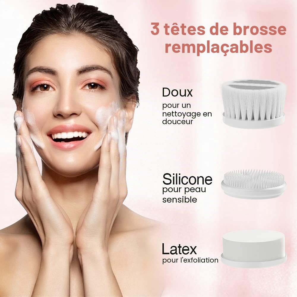 TOUCHBeauty Silicone Brosse Nettoyante Visage Électrique Pour Peau Sensible, 3 Têtes Interchangeables Et Étui De Voyage, 2 Vitesses Réglables, Nettoyage Profond Et Exfoliation Douce