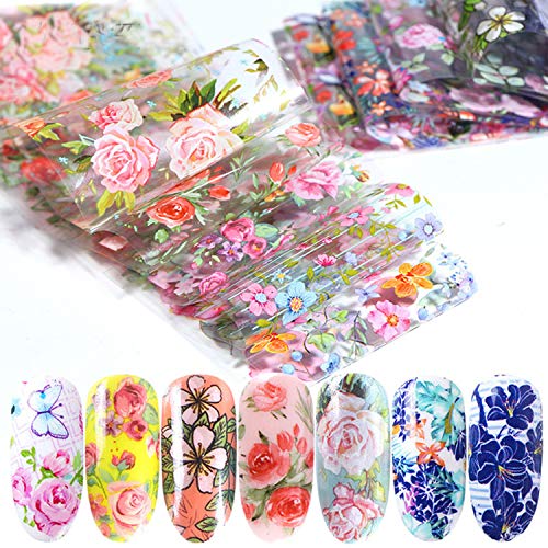 10 Sheet Flower Nail Transfer foil Color Small Floral Stickers Acrylic DIY Decoration Accessories Manicure Technology 3D Holographic Charm Pattern