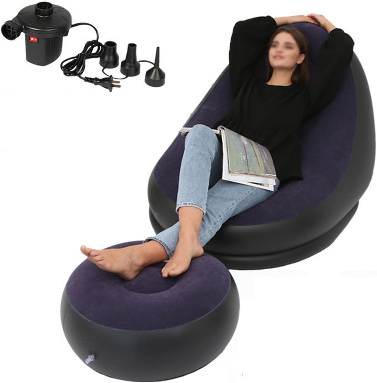 Air Inflatable Lazy Sofa Lounge Chairs Inflatable Lounge Chair Portable Blow Up Sofa Air Chaise Lounge Flocked Chairs Ottoman Blow Up Chaise Lazy Couch (Pump Not Incl.)(Red)