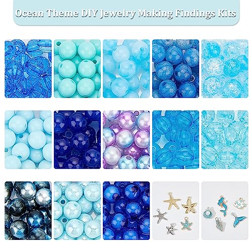PH PandaHall 345pcs 8mm Blue Glass Beads Shell Starfish Charms Mermaid Pendants Crackle Bead Ocean Beach Beads Charms for Summer Seaside Jewellery Making Bracelets Necklaces Earring Crafts - Image 4