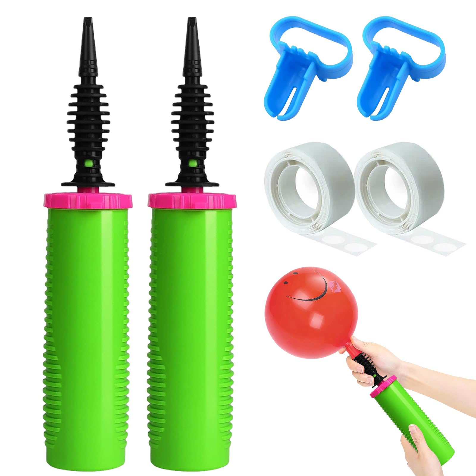 Acquwistach 2 Pcs Handheld Balloon Pump, Two-Way Dual Action Hand Pumps, Handheld Air Pump Portable Manual Balloons Inflators for Party Decoration Balloon with Extra Accessories (Green)