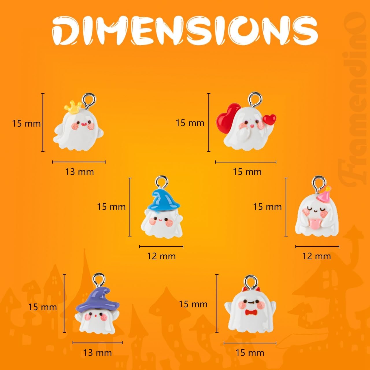 Framendino, 60 Pack Halloween Charms Cute Resin Ghost Pendants Beads 3D Cartoon Charm for Jewelry Making DIY Crafts - Image 2