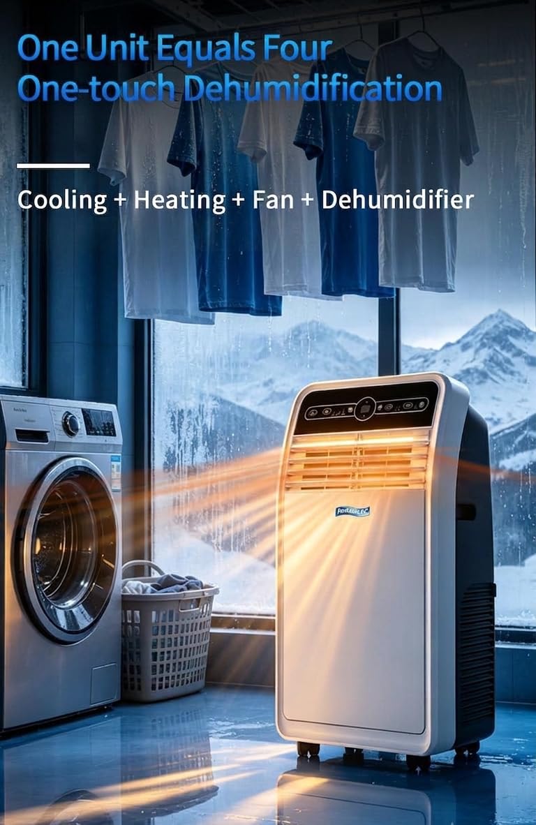 Climatizzatore Portatile 12000/18000 BTU, Unità AC fino a 32㎡ | Raffreddamento, Ventola e Deumidificazione, Flusso 300m³/h, Telecomando, Oscillazione 120°,Display LED(12000BTU)