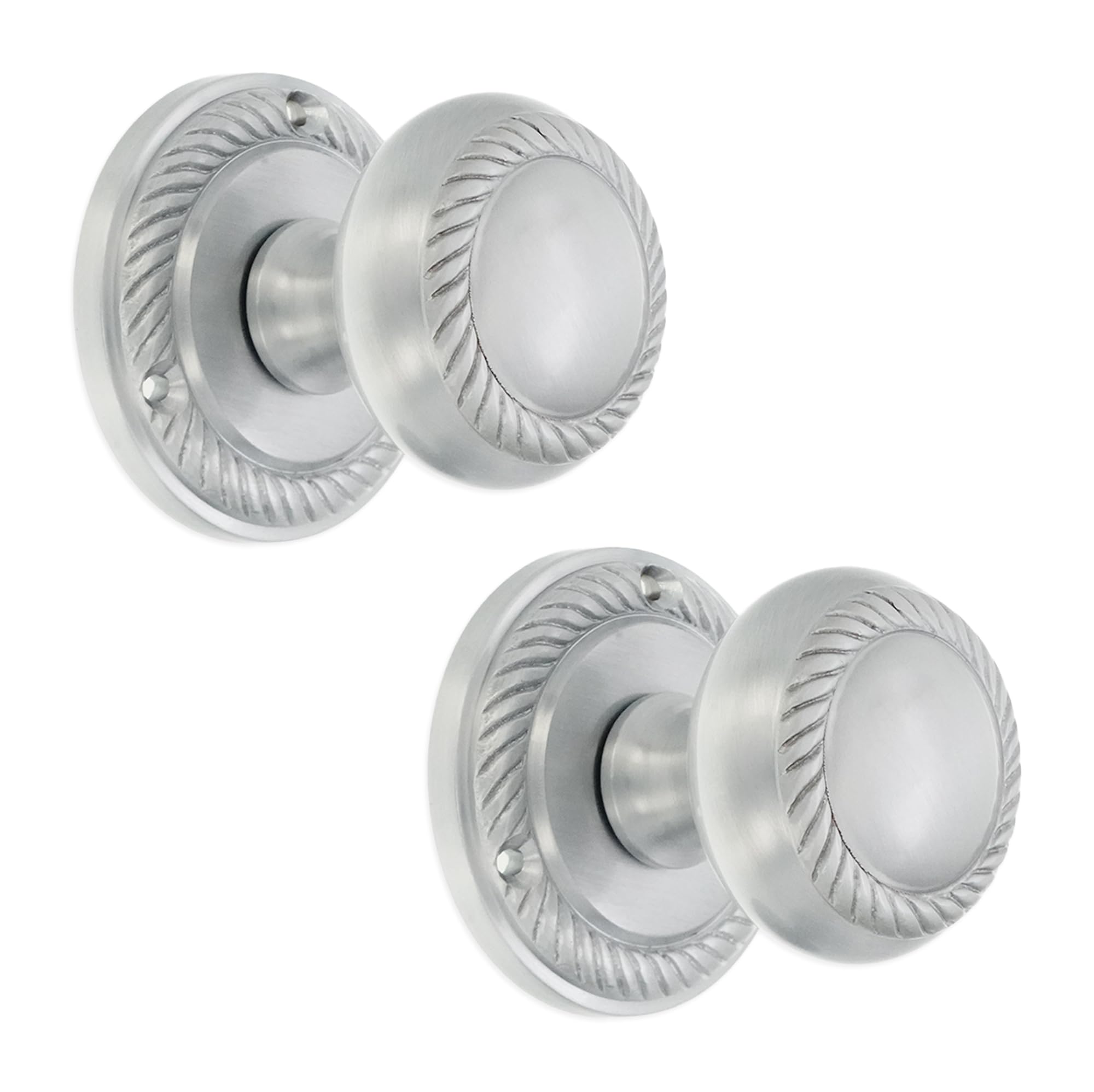 Infinity Decor Solid Brass Heavy Duty Sprung Georgian Round Mortice Door Knobs Pull Handles Set 50mm (Satin Chrome) — image 1
