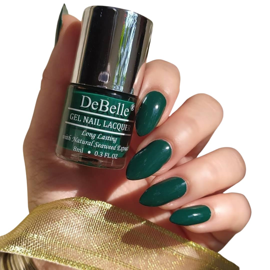 DeBelle Gel Glossy Finish Nail Polish Hyacinth Folio (Bottle Green), 8 Ml - Enriched With Natural Seaweed Extract, Cruelty Free, Toxic Free
