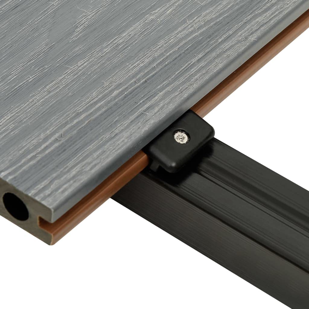 Lot de lames de terrasse WPC avec accessoires marron gris 10 m² 2,2 m de long, 23 mm d'épaisseur, lames de co-extrusion pour balcon, piscine, imperméables et durables avec structure en bois
