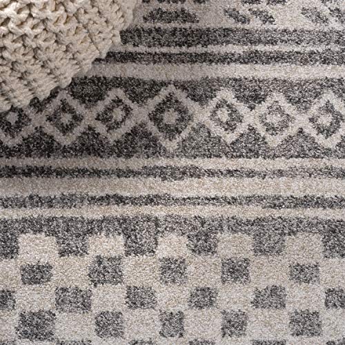 Image of JONATHAN Y Imlil Tribal Stripe Light Gray /Cream Runner Rug, 2x10, Geometric, Bohemian, Casual, Easy-Cleaning for Living Room, Bedroom, Kitchen, Pet Friendly, Non-Shedding (MOH303A-210)