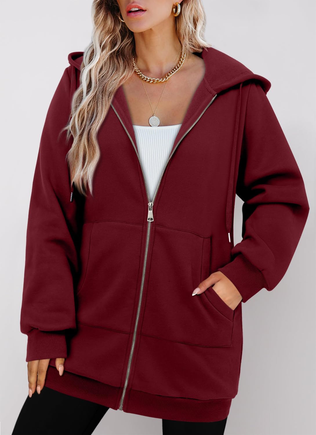 StunShow Women's Zip Up Hoodies Oversized Fleece Long Sleeve Sweatshirts Casual Fall Jacket Coat with Pocket(S-3XL) - Image 4