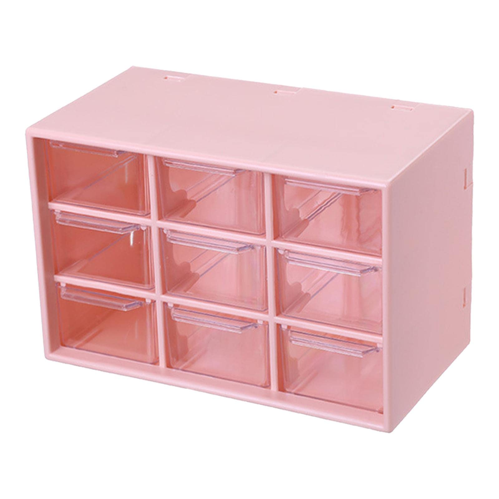 WOVEBIUS Desktop Drawer Box Dustproof for Jewelry Cosmetics Home Office 9 Grid Pink