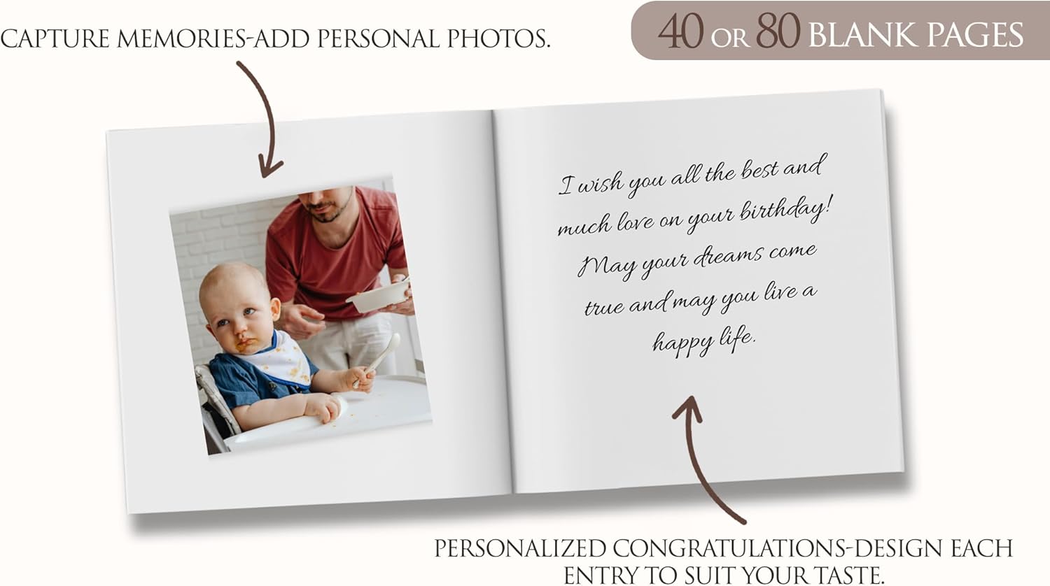 Baby Shower Guest Book – Personalized Hardcover Memory Book with Blank Pages (80 pages/40 sheets)