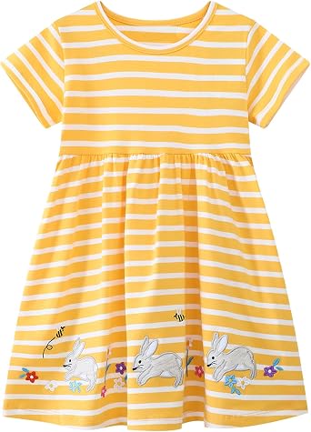 Toddler Girls Cotton Embroidery Applique Short Sleeve Casual Dress