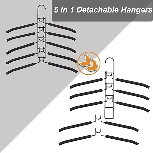 Miniatura 2 de Perchas de ropa que ahorran espacio 2 paquetes 5 en 1 perchas multicapa antideslizantes de espuma acolchada resistente gruesa percha organizadores
