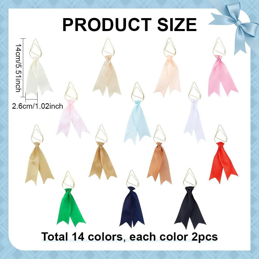 PH PandaHall 28PCS Ribbon Paper Clip 14 Colors Planner Bookmark Ribbon Teardrop Paperclips Golden Paper Note Clamps Metal Bookmarks Accessories for Back to School Office Teacher Book Notebook, 5.5Inch image 2