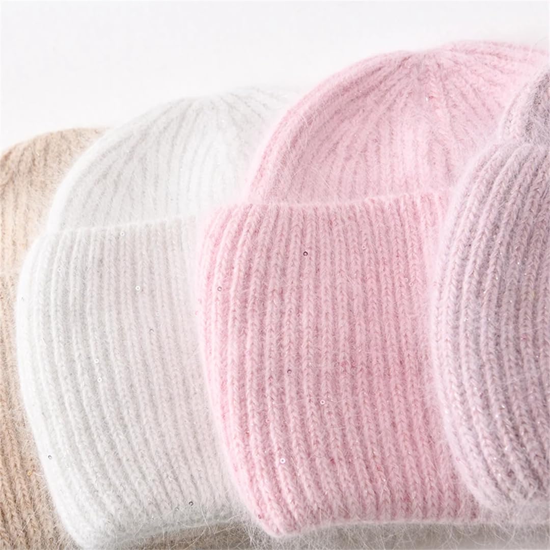 Femmes Hiver Bonnet Chapeau Chaud Cachemire Tricoté Bonnets Solide Longue Fourrure Skullies Décontracté Femmes Chapeaux