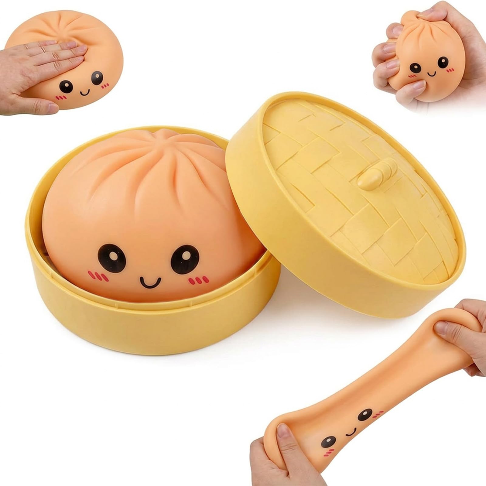 10CM Dumpling Stress Toy Giant Dumpling Squishy Toy with Steamer Box Soft Squeeze Decompression Dough Fidget Toys for Relaxation Boys Girls Home Office Classroom Colour Orange — image 1