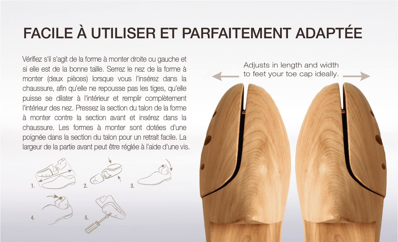 Coccine - Embauchoir Chaussures Universelles, Elargisseur Chaussure en Cèdre, Embauchoirs Pour Homme et Femme, Taille Réglable, Bois Avec Parfum de Cèdre, Ajustement Facile