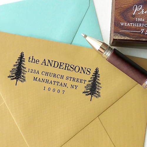 Miniatura 2 de Personalizada Familia Dirección de retorno sello personalizado Auto entintado sello árbol de Navidad día festivo, Rojo