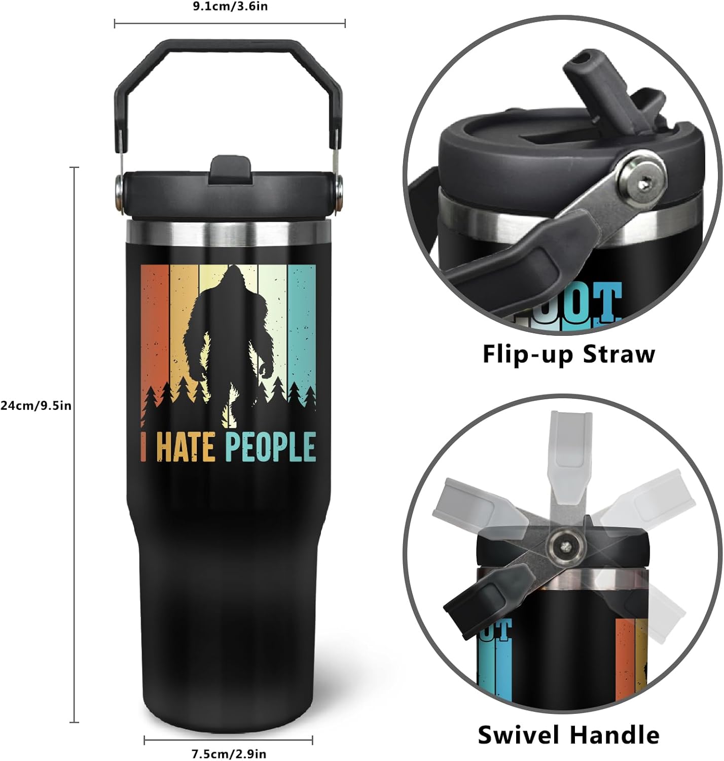 30oz Big/foot Tumbler with Top Handle and Flip Straw Sasquatch Gifts Cup for Dad Father's Day Birthday Christmas Gifts for Men - Image 4