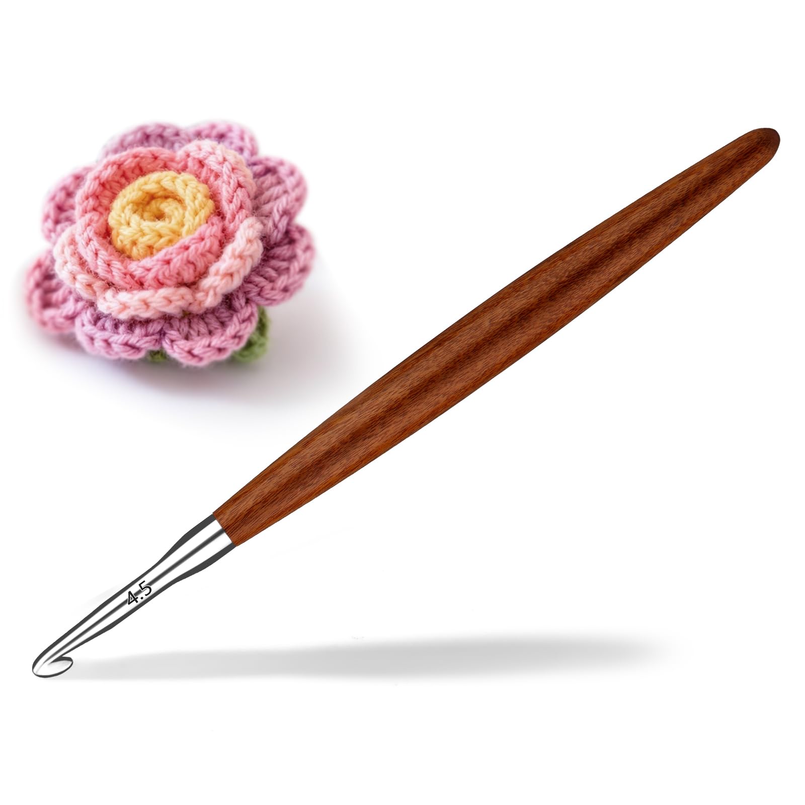 Lunarm Crochet Hook 4.5mm Ergonomic Crochet Aluminum Hook Wood Handle