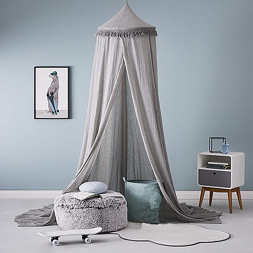 Tenda sensoriale, Baldacchino da Letto Rotondo a Cupola in Chiffon, Tenda da Gioco Principessa, for la Decorazione della Camera da Letto(Gray)