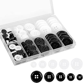 Misazy Bottoni Cappotto, 160 Pezzi Bottoni Neri e Bottoni Bianchi Bottoni a Pressione Plastica Con Box Per Artigianato Vestiti Diy Pittura Decorazione Scrapbooking, 10/12/15/20/25mm