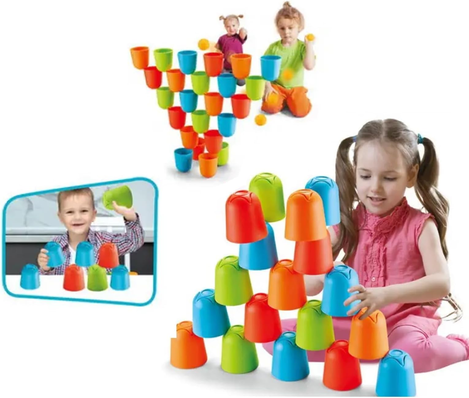 Colorful Stacking Cup Blocks 3in1 Play Set for Kids, 22 Pieces Educational Building and Balancing Toy, adorable, joy with learn, smart play, ideal for unisex kids, kids favorite.