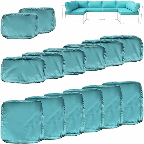 Fundas de cojín de repuesto para patio, fundas de cojín de patio al aire libre impermeables (25 x 25 x 3.15 pulgadas, cian)