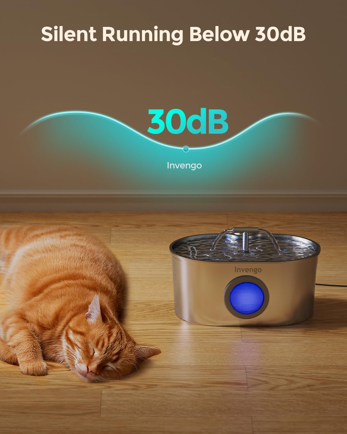 Invengo Cat Water Fountain for Drinking, 2.2L Large Capacity, Ultra Quiet Pump, 360° Water Circulation, Dual Water Outlets - Image 4