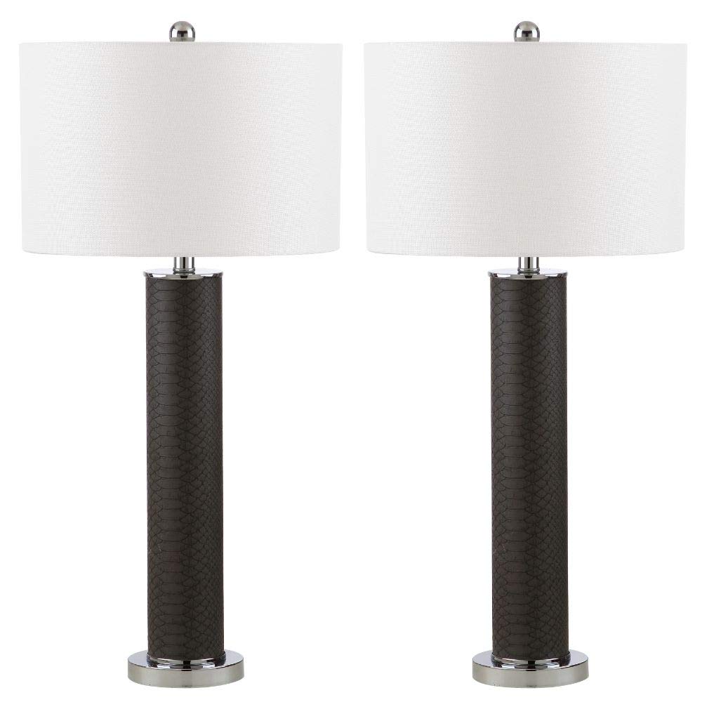 Lighting Collection Ollie - Juego de 2 lámparas de mesa modernas y contemporáneas de piel de serpiente sintética gris de 32 pulgadas para dormitorio, sala de estar, oficina en casa, 5