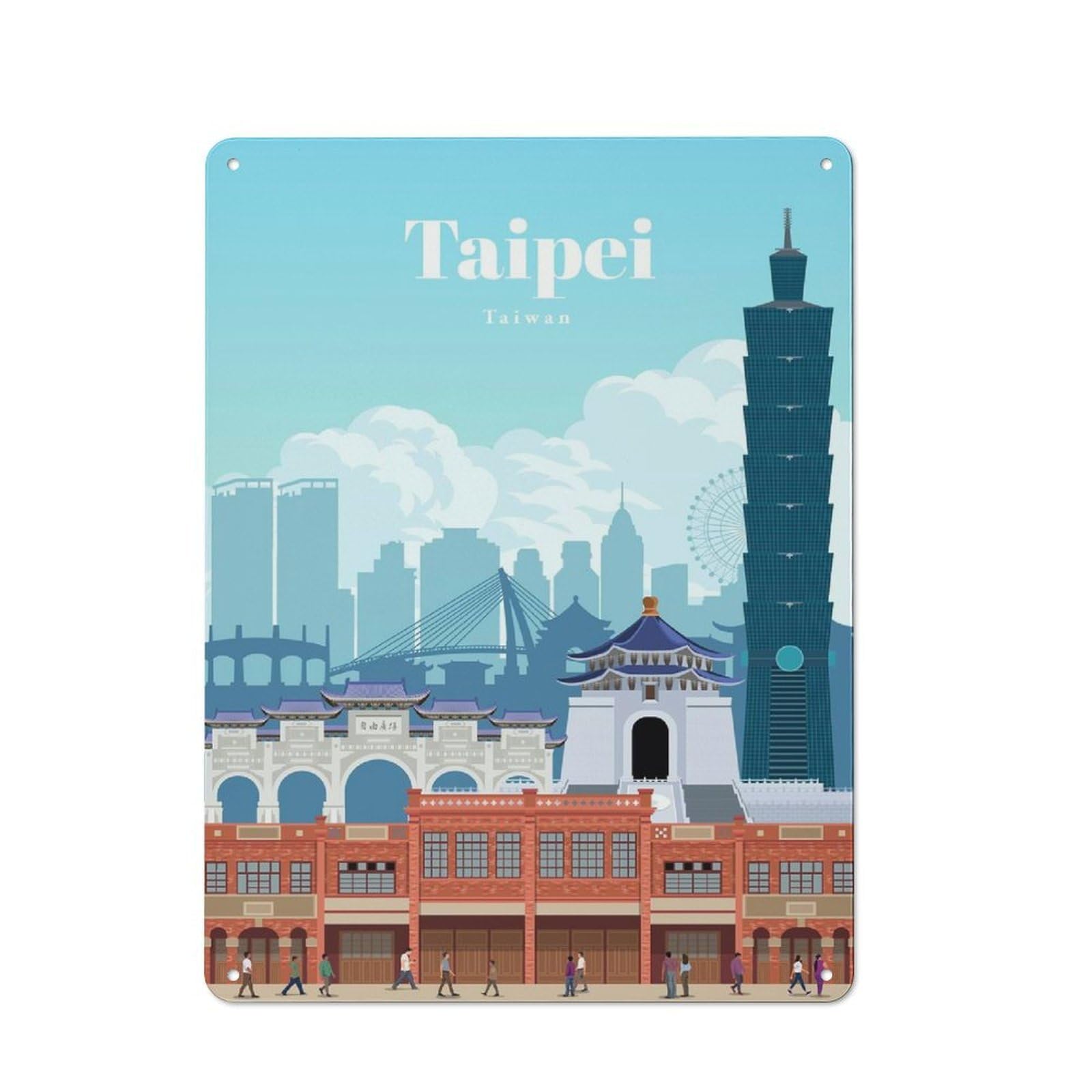 Travel to Taipei Character Metal Wall Decor 40x30cm, Vintage Metal Sign for Home, Shop, Pub Or Studio Wall