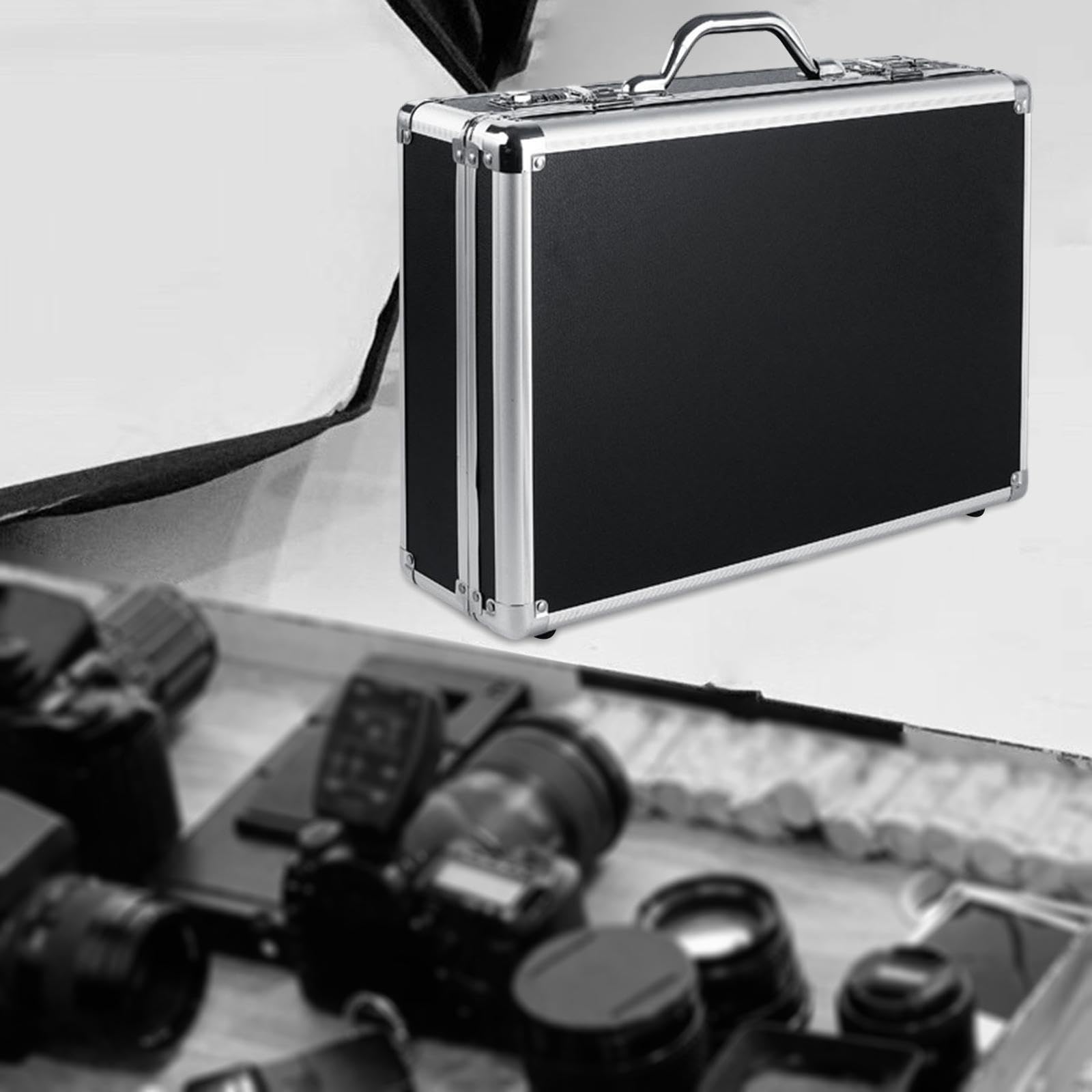 Boîte de Transport Conteneur Coffret Mallette Valise avec Serrure En Aluminium Alliage avec Intérieur Flexible Résistant Adapté pour Entreposage, Serrure à Combinaison, L and Black