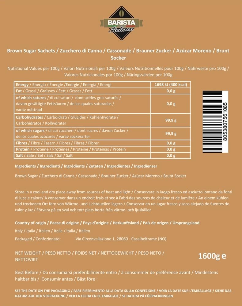 Barista Italiano Azúcar Moreno 400 Sobres 4g Café