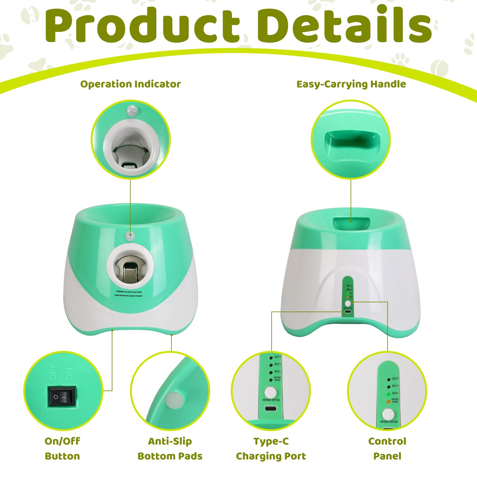 Lanceur de balles automatique pour chiens, lanceur de balles interactif pour chien avec 6 balles en ETPU de 5 cm, 3 paramètres de distance réglables (25 à 8 m), jouet d'entraînement pour intérieur et