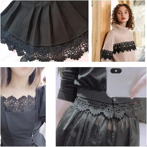 Miniatura 4 de IDONGCAI Corona de Europa negra con patrón de encaje bordado inelástico para manualidades, apliques de boda, vestido, novia, cortina (3.5 pulgadas