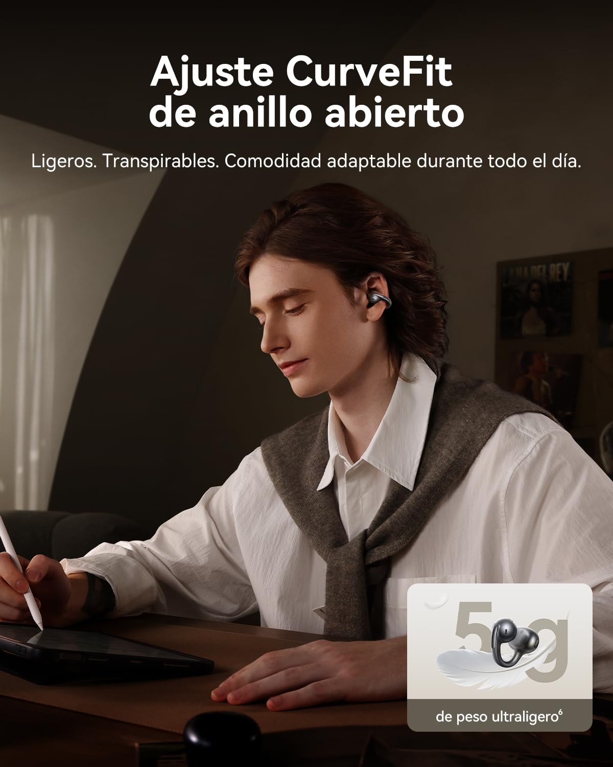 Baseus MC1 Pro Auriculares de oído Abierto, Clip para oídos | Sonido Impresionante, amplificación de Graves adaptativa, Bluetooth 6.0, IP67, 40H de batería
