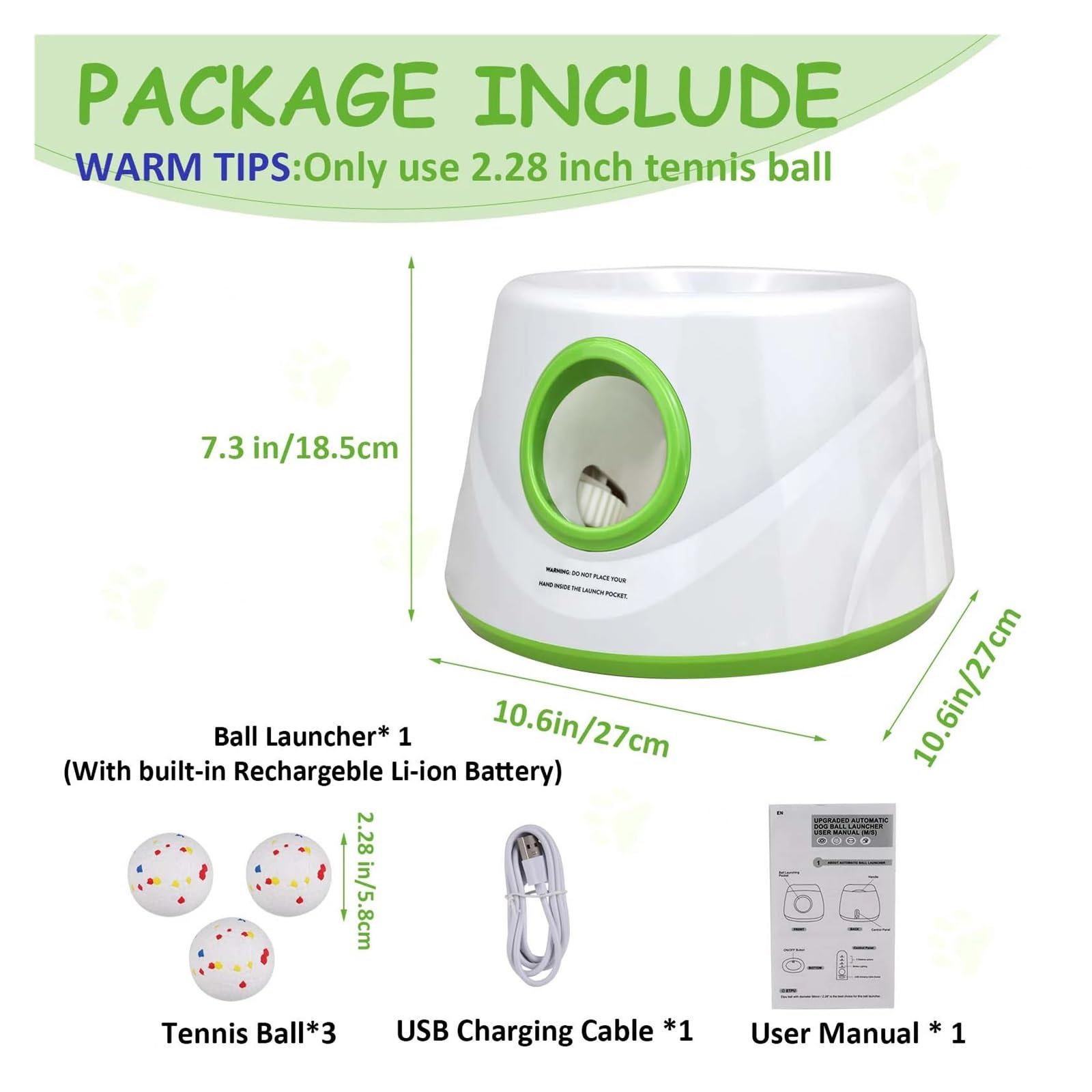 1 Uds. Máquina interactiva de Lanzamiento de Pelotas de Tenis for Entrenamiento de Perros(Green-Upgrade)