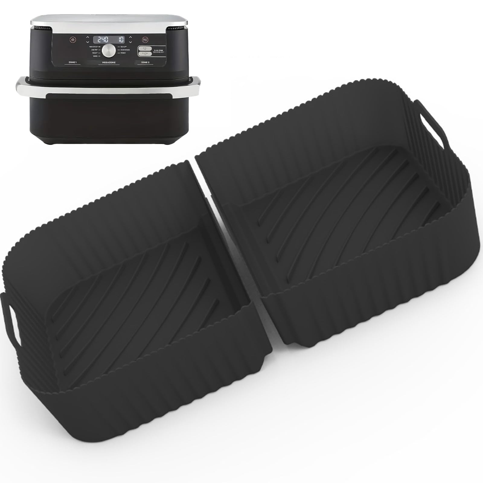 2-in-1 Black Silicone Air Fryer Liners for Ninja Foodi Flexdrawer Dual 10.4L AF500 - Groove Design for Drainage & Heat Circulation, Easy to Clean