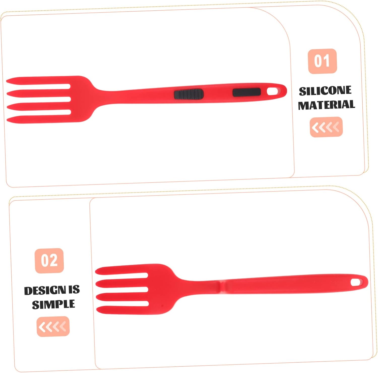 Red Silicone Pasta Server Fork, Ergonomic Reusable Cooking Tool