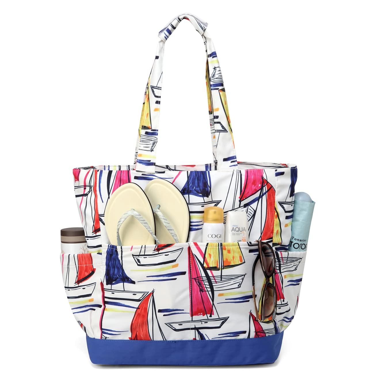 VASCHY Beach Bag for Women, Large Waterproof Sandproof Fold-able Packable Pool Tote Bag w Zipper/Pockets