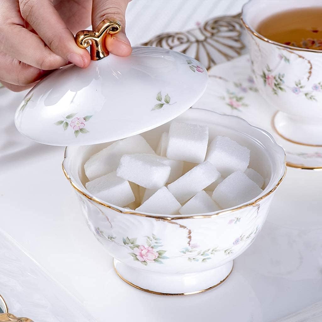 European High-Grade Bone China Sugar Bowl Household Ceramic Sugar Storage Jar with Lid, size