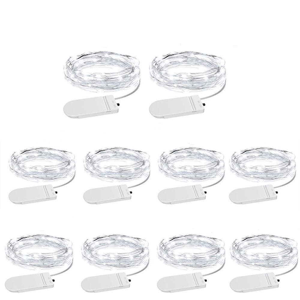 Fairy Lights, 10 Pack 2M 20LED Cool White String Lights Battery Operated,Flexible Copper Wire Waterproof Firefly Starry Lights for Birthday Party, Christmas,Parasol Garden Lights（Cool White）…
