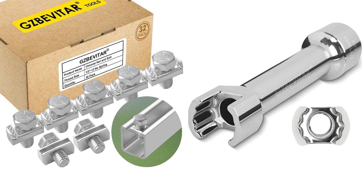 1/2"-13 Strut Channel Nut and Bolt - 32 Pack, 1/2″ Drive 3/4″ (19mm) Strut Channel Impact Socket