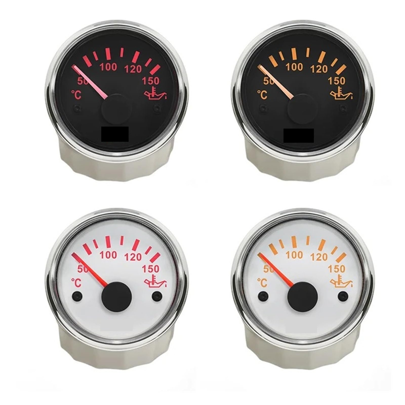 Medidor de temperatura del aceite del barco del camión del coche de 52mm 50-150 grados 12V 24V con luz de fondo amarilla/roja Monitoreo estable(Black)