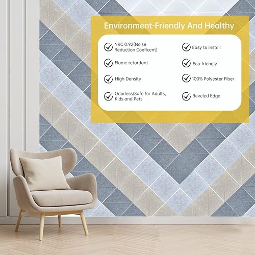 Miniatura 2 de Paquete de 12 paneles acústicos con autoadhesivos, paneles de espuma a prueba de sonido de 12 x 12 x 0.4 pulgadas, paneles decorativos