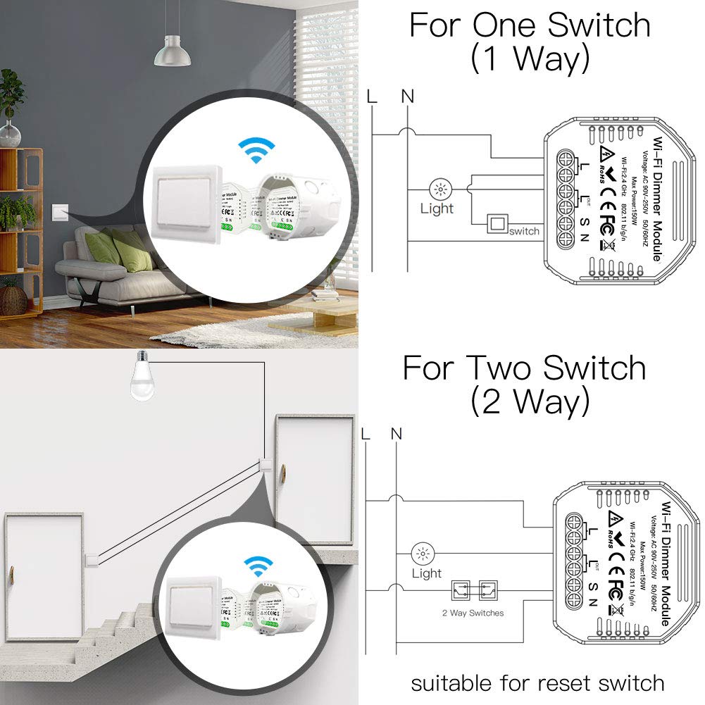Image secondaire de DIY Smart WiFi Lumière LED Gradateur Smart Life/Tuya APP Télécommande 1/2 voie, Compatible avec Alexa Echo Google Home