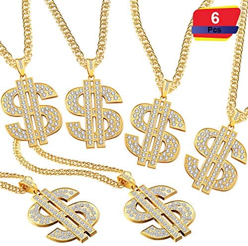 6 Pieces Gold Plated Chain Dollar Necklace for Men with Dollar Sign Pendant Necklace jewelry